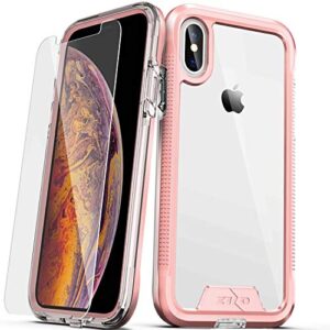 zizo ion series for iphone xs max case military grade drop tested with tempered glass screen protector (rose gold & clear)