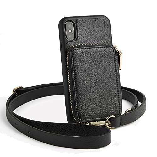 iPhone Xs Max Wallet Case, ZVE iPhone Xs Max Case with Credit Card Holder Slot Crossbody Strap Handbag Purse Wrist Zipper Strap Case Cover for Apple iPhone Xs Max 6.5 inch - Black