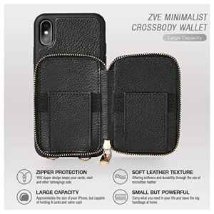 iPhone Xs Max Wallet Case, ZVE iPhone Xs Max Case with Credit Card Holder Slot Crossbody Strap Handbag Purse Wrist Zipper Strap Case Cover for Apple iPhone Xs Max 6.5 inch - Black
