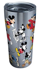 tervis 1297811 disney mickey mouse 90th birthday stainless steel insulated tumbler with clear and black hammer lid, 20 oz, silver