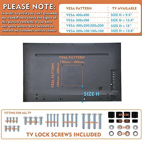 Universal Swivel TV Stand/Base Table Top TV Stand 27 to 60 inch TVs 80 Degree Swivel, 4 Level Height Adjustable, Heavy Duty Tempered Glass Base, Holds up to 99lbs Screens, HT04B-001