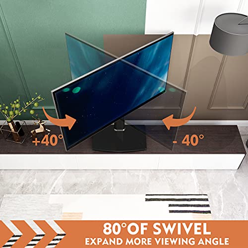 Universal Swivel TV Stand/Base Table Top TV Stand 27 to 60 inch TVs 80 Degree Swivel, 4 Level Height Adjustable, Heavy Duty Tempered Glass Base, Holds up to 99lbs Screens, HT04B-001