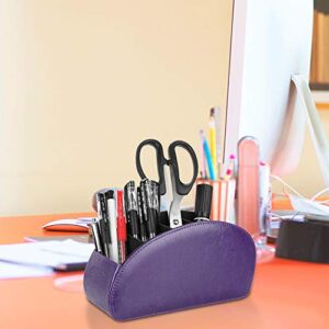 SITHON Remote Control Holder with 5 Compartments - PU Leather Remote Caddy Desktop Organizer Store TV, DVD, Blu-Ray, Media Player, Heater Controllers, Purple