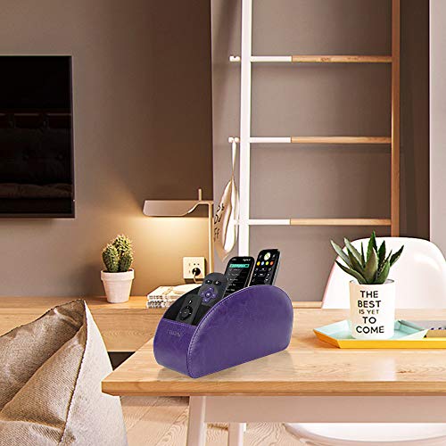 SITHON Remote Control Holder with 5 Compartments - PU Leather Remote Caddy Desktop Organizer Store TV, DVD, Blu-Ray, Media Player, Heater Controllers, Purple