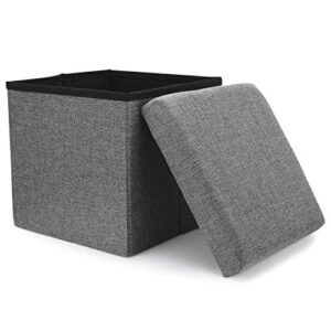 wonenice folding storage ottoman, versatile space-saving storage toy box with memory foam seat, max load 100 kg linen gray 12 x 12 x 12 inch