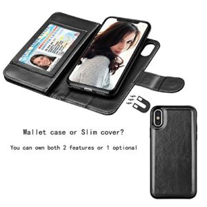 NJJEX Wallet Case for iPhone Xs Max, for iPhone Xs MAX Case, PU Leather [9 Card Slots] ID Credit Folio Flip [Detachable][Kickstand] Magnetic Phone Cover & Lanyard for iPhone Xs Max 6.5" 2018 [Black]