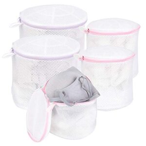 wanapure bra wash bag, mesh laundry bag with zipper for lingerie, delicates, intimates, panties, lace, underwear, socks, tights, stocking, washing machine (pink & purple, 5 pack (3 regular & 2 large))