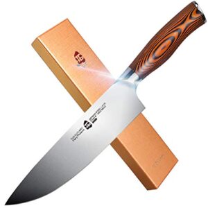 tuo chef knife kitchen knives chefs knife, high carbon german stainless steel cutlery rust resistant, pakkawood handle luxurious gift box 8 inch chopper fiery phoenix series