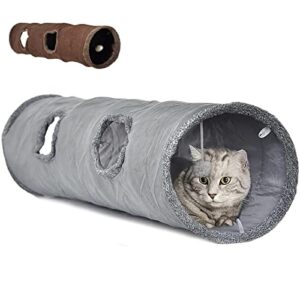 leerking extra long cat tunnel 51"(l) dia 12" for large fat cat crinkle tube connectable indoor outdoor hideaway toy for rabbit puppy, grey