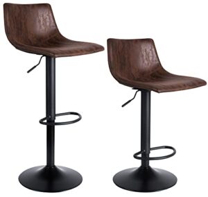superjare bar stools set of 2-360° swivel barstool chairs with back, adjustable height bar chairs, modern pub kitchen counter height, retro brown, fabric
