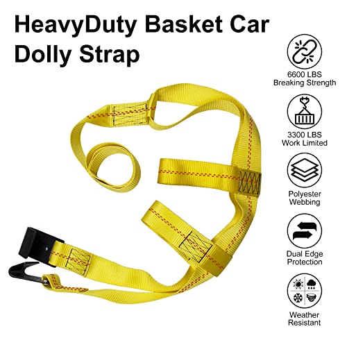 BANG4BUCK 2 Pieces 5ft Universal Adjustable Tie Down Tow Dolly Basket Straps for Demco Kar Kaddy Dollys 10,000 lb Strength with 2 Flat Hooks