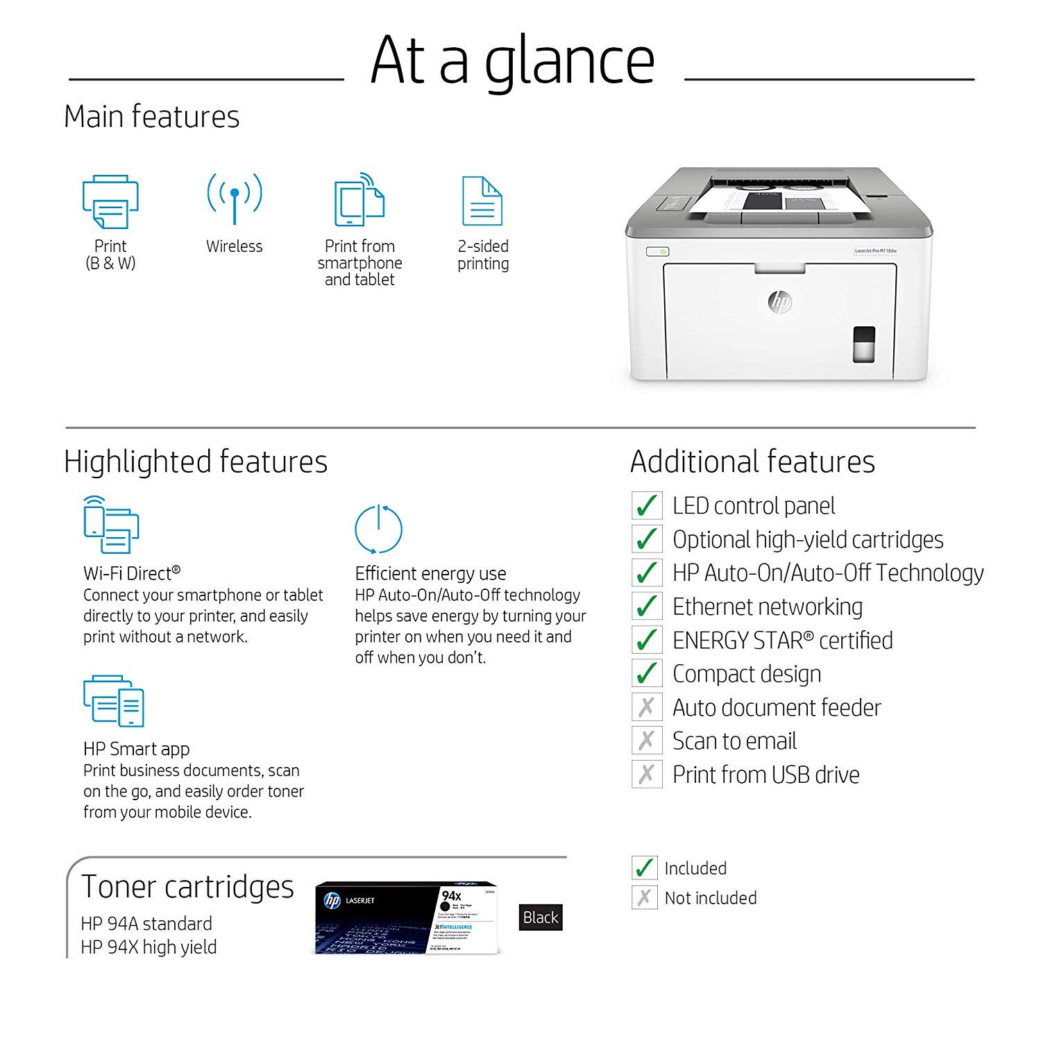 HP Laserjet Pro M118dw Wireless Monochrome Laser Printer, Auto Two-Sided Printing, Mobile Printing, Works with Alexa (4PA39A)