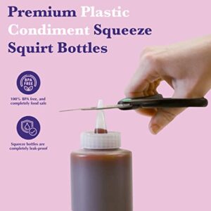 6-pack Premium Plastic Condiment Squeeze Squirt Bottles for Sauces, Paint,Oil, Condiments,Salad Dressings, Arts and Crafts - Food Grade-Includes Funnel, Erasable Marker and Reusable Labels (16 oz)