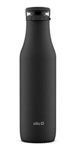 ello riley 18oz vacuum insulated stainless steel water bottle with flip lid, black, 18 oz.