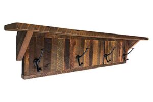 wall mounted reclaimed barnwood coat rack with shelf – rustic wooden entryway shelf with wrought iron hooks – wall shelf coat hanger – hanging coat shelf (48" w x 10.5" h x 7.5" d, reclaimed wood)