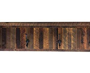 Wall Mounted Reclaimed Barnwood Coat Rack with Shelf – Rustic Wooden Entryway Shelf with Wrought Iron Hooks – Wall Shelf Coat Hanger – Hanging Coat Shelf (48" W x 10.5" H x 7.5" D, Reclaimed Wood)