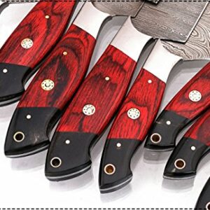 GladiatorsGuild G16Red- Professional Kitchen Knives Custom Made Damascus Steel pcs of Professional Utility Chef Kitchen Knife Set with Chopper/Cleaver Black Horn (at end) (8, Red)