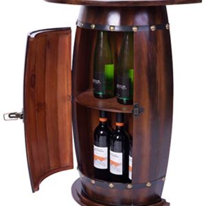 Vintiquewise Wooden Wine Barrel Console, Bar End Table Lockable Cabinet