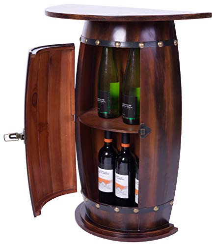 Vintiquewise Wooden Wine Barrel Console, Bar End Table Lockable Cabinet