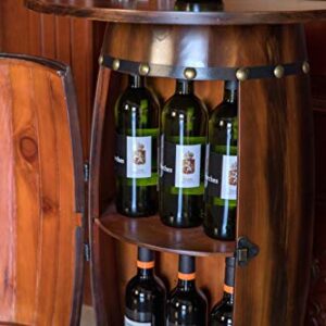 Vintiquewise Wooden Wine Barrel Console, Bar End Table Lockable Cabinet