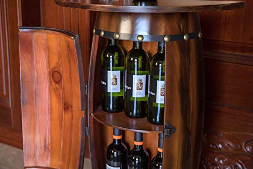 Vintiquewise Wooden Wine Barrel Console, Bar End Table Lockable Cabinet