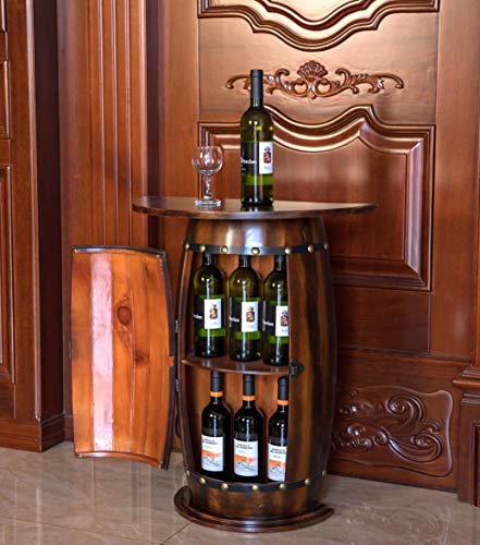 Vintiquewise Wooden Wine Barrel Console, Bar End Table Lockable Cabinet