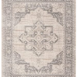 SAFAVIEH Brentwood Collection Area Rug - 8' x 10', Cream & Grey, Medallion Distressed Design, Non-Shedding & Easy Care, Ideal for High Traffic Areas in Living Room, Bedroom (BNT865B)