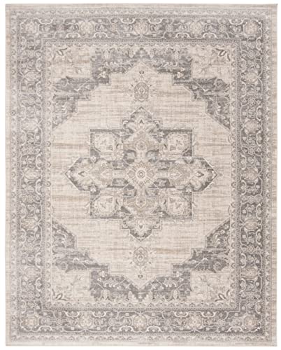 SAFAVIEH Brentwood Collection Area Rug - 8' x 10', Cream & Grey, Medallion Distressed Design, Non-Shedding & Easy Care, Ideal for High Traffic Areas in Living Room, Bedroom (BNT865B)