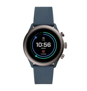 fossil men's gen 4 sport heart rate metal and silicone touchscreen smartwatch, color: grey, blue (ftw4021)