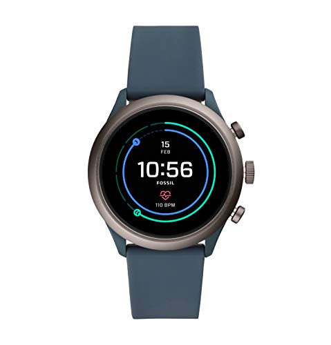 Fossil Men's Gen 4 Sport Heart Rate Metal and Silicone Touchscreen Smartwatch, Color: Grey, Blue (FTW4021)