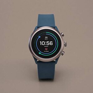 Fossil Men's Gen 4 Sport Heart Rate Metal and Silicone Touchscreen Smartwatch, Color: Grey, Blue (FTW4021)