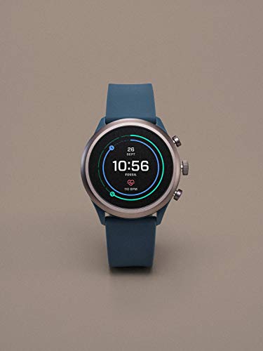 Fossil Men's Gen 4 Sport Heart Rate Metal and Silicone Touchscreen Smartwatch, Color: Grey, Blue (FTW4021)