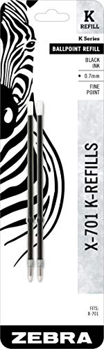 Zebra Pen X-701 Stainless Steel Ballpoint Pen Refill, Fine Point, 0.7mm, Black Ink, 2-Pack