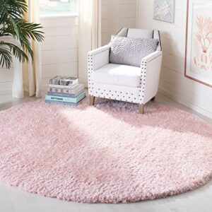 safavieh madrid shag collection 6'7" round blush mdg256u solid non-shedding living room bedroom dining room entryway plush 1.6-inch thick area rug