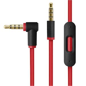linkshare replacement audio cable cord wire with in-line microphone and control for beats by dr dre headphones solo/studio/pro/detox/wireless/mixr/executive/pill (red/black)