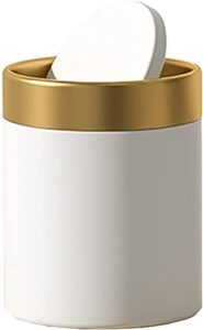 jillick mini trash can with lid, stainless steel small tiny, countertop trash can for desk office coffeetop, swing top trash bin 1.5 l/0.40 gal, white