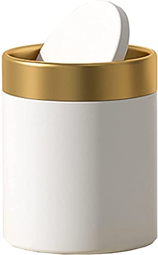 JILLICK Mini Trash Can with Lid, Stainless Steel Small Tiny, Countertop Trash Can for Desk Office Coffeetop, Swing Top Trash Bin 1.5 L/0.40 Gal, White