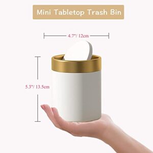 JILLICK Mini Trash Can with Lid, Stainless Steel Small Tiny, Countertop Trash Can for Desk Office Coffeetop, Swing Top Trash Bin 1.5 L/0.40 Gal, White