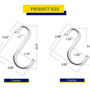 Home-Organizer Tech 5 Inches Heavy Duty Stainless Steel Hanger Hooks S Hooks S Shaped Hook Silver Tone Hanging Hooks, Pack of 20