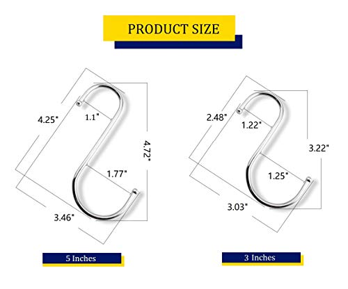 Home-Organizer Tech 5 Inches Heavy Duty Stainless Steel Hanger Hooks S Hooks S Shaped Hook Silver Tone Hanging Hooks, Pack of 20