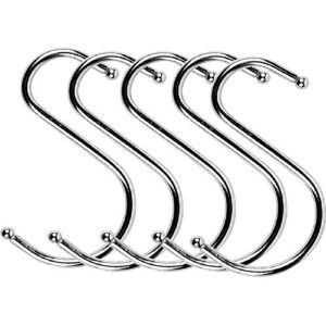 Home-Organizer Tech 5 Inches Heavy Duty Stainless Steel Hanger Hooks S Hooks S Shaped Hook Silver Tone Hanging Hooks, Pack of 20