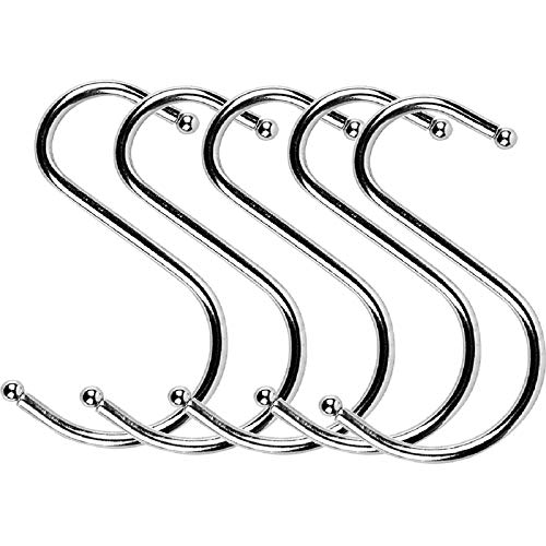 Home-Organizer Tech 5 Inches Heavy Duty Stainless Steel Hanger Hooks S Hooks S Shaped Hook Silver Tone Hanging Hooks, Pack of 20