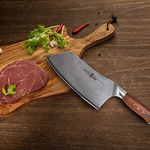 TUO Cutlery Cleaver Knife - Japanese AUS-10 67-Layers Damascus Steel - Chinese Chef's Knife for Meat and Vegetable with Ergonomic Pakkawood Handle - 7" - Fiery Series