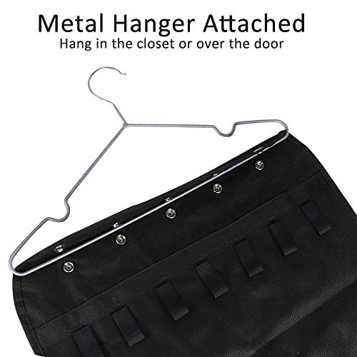 Hanging Jewelry Organizer, Double Sided 40 Pockets and 20 Magic Tape Hook Jewelry Organizer, Necklace Holder Jewelry Chain Organizer for Earrings Necklace Bracelet Ring with Hanger, Black