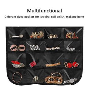 Hanging Jewelry Organizer, Double Sided 40 Pockets and 20 Magic Tape Hook Jewelry Organizer, Necklace Holder Jewelry Chain Organizer for Earrings Necklace Bracelet Ring with Hanger, Black