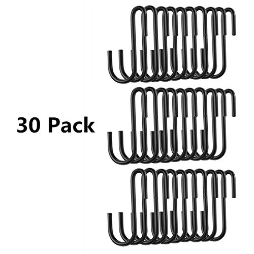 30PC Roontin S Hooks, Heavy Duty Hangers, Metal Iron Hanger S Hooks 30 Pack Black - for Hanging Pots and Pans, Coffee Mugs, Utensils, Clothes, Jeans, Towels in Kitchen and Closet Shelf