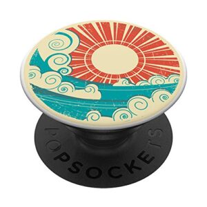 vintage sun & ocean surf waves - beach bum popsockets popgrip: swappable grip for phones & tablets