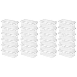 sterilite clear fliptop plastic stacking storage container tote with latching lid for home organization in closets, playroom, or craft rooms, 24 pack