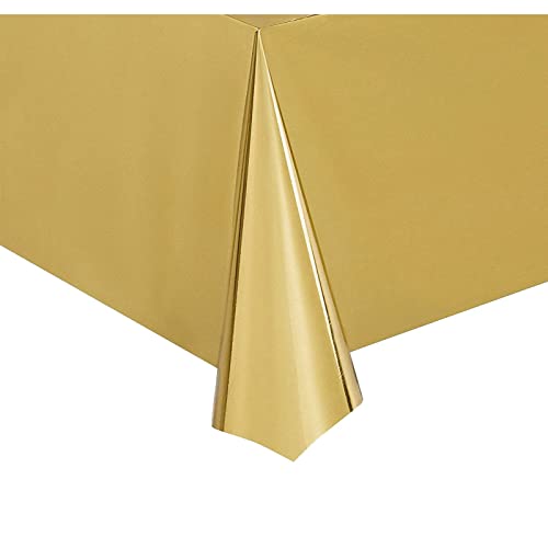 Juvale 3 Pack Gold Plastic Tablecloths for Rectangle Tables, Disposable Table Covers for Wedding, Birthday, Baby Shower (54 x 108 in)