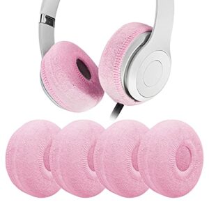 geekria 2 pairs flex fabric headphones ear covers, washable & stretchable sanitary earcup protectors for on-ear headset ear pads, sweat cover for warm & comfort (s/pink)